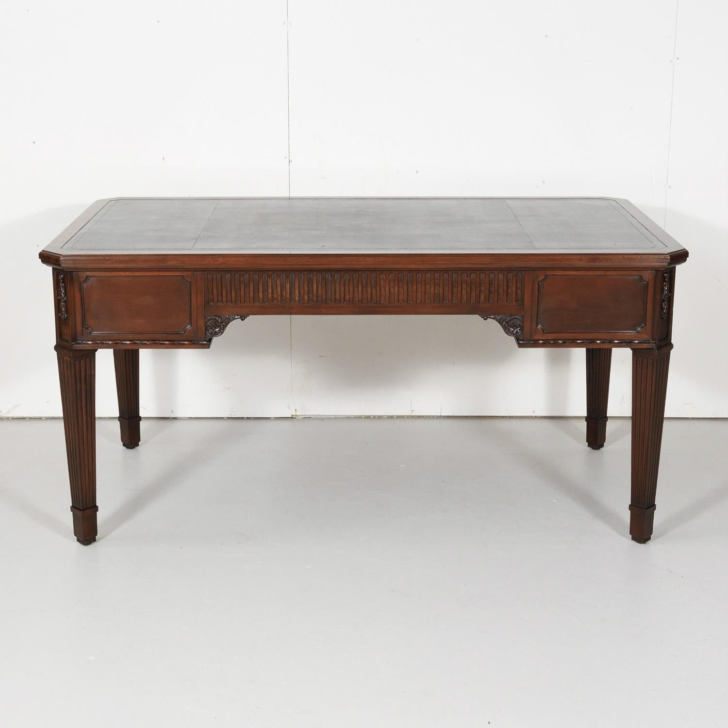 19th Century French Louis XVI Style Walnut Bureau Plat or Desk with Leather Top 14