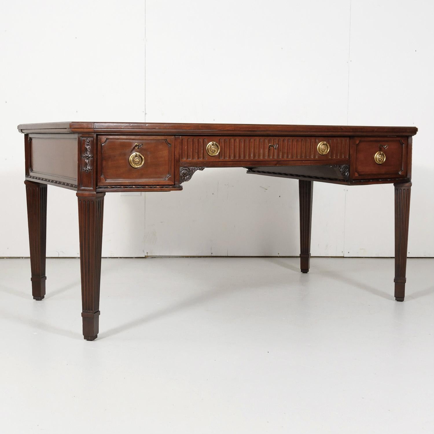 Mid-19th Century 19th Century French Louis XVI Style Walnut Bureau Plat or Desk with Leather Top