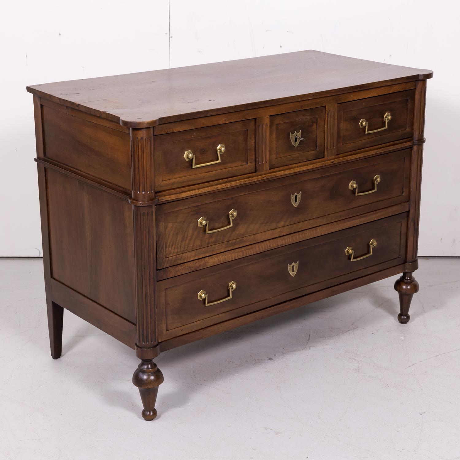 Early 19th Century 19th Century French Louis XVI Style Walnut Commode or Chest of Drawers