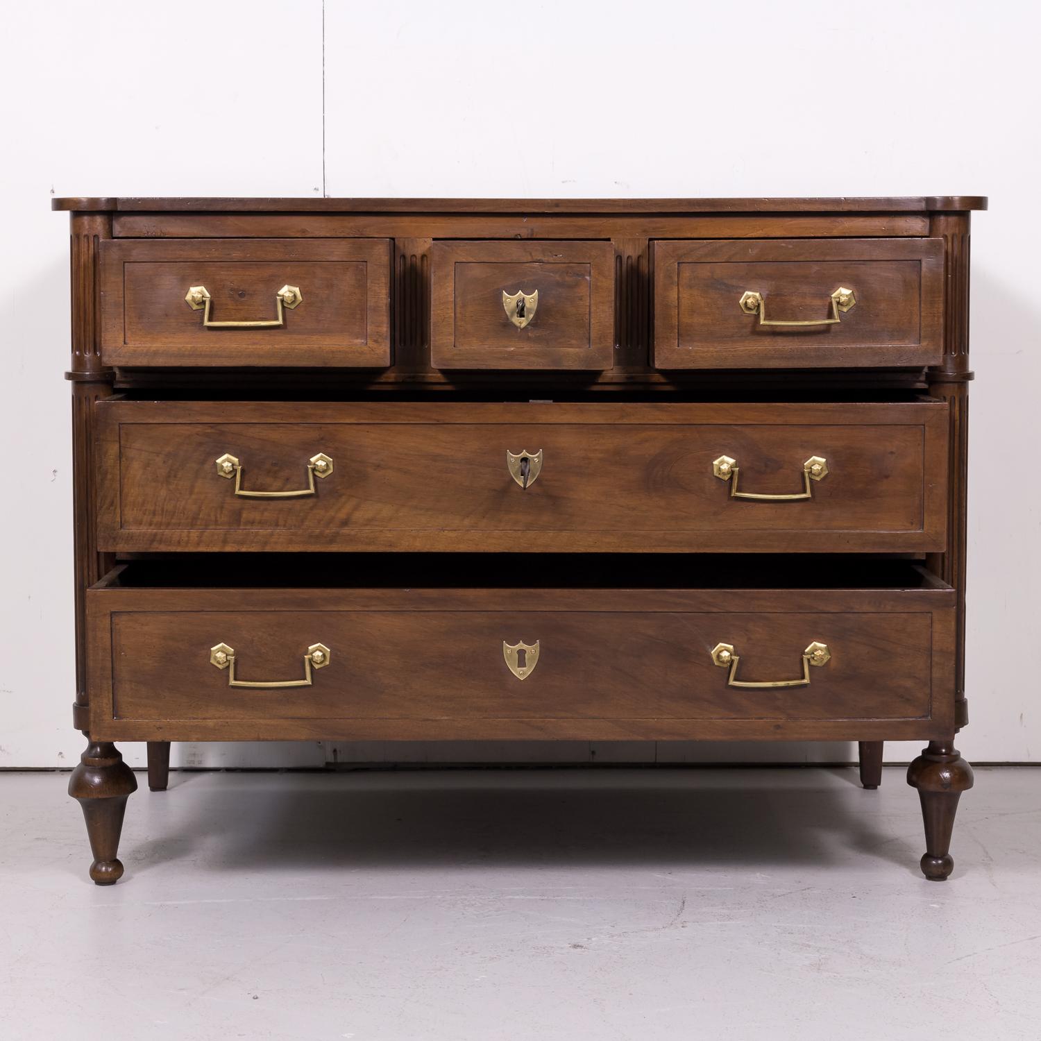 19th Century French Louis XVI Style Walnut Commode or Chest of Drawers 1