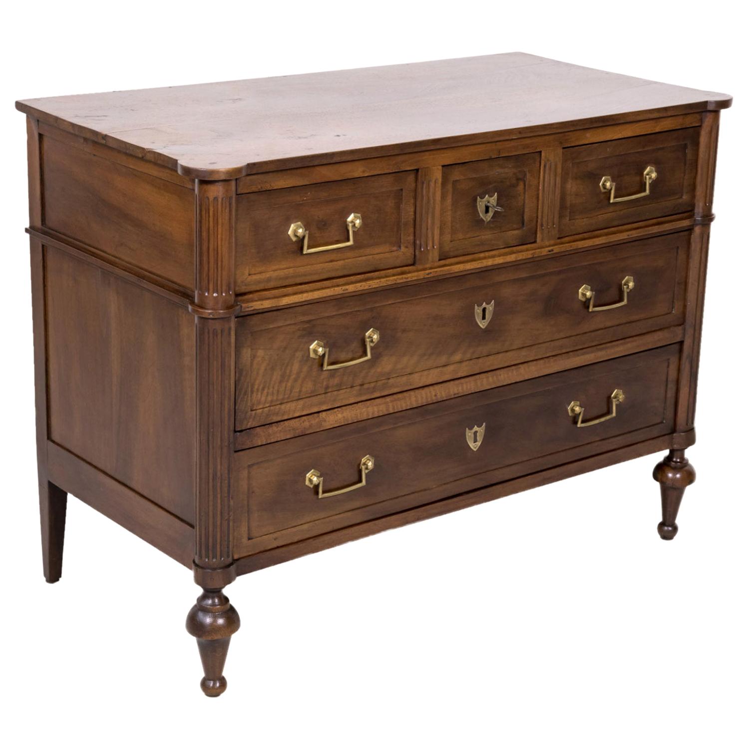 19th Century French Louis XVI Style Walnut Commode or Chest of Drawers