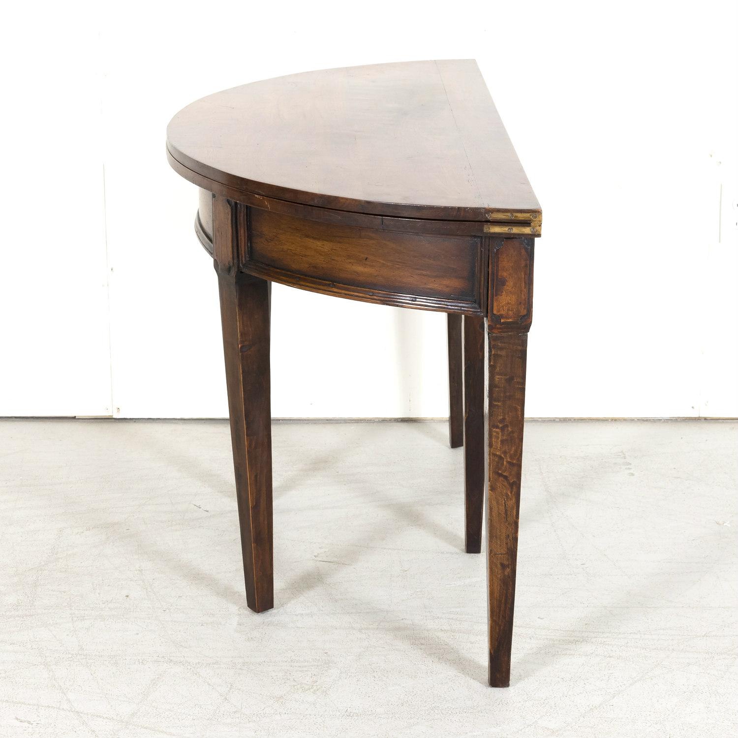 19th Century French Louis XVI Style Walnut Demilune Wall Console or Side Table For Sale 6