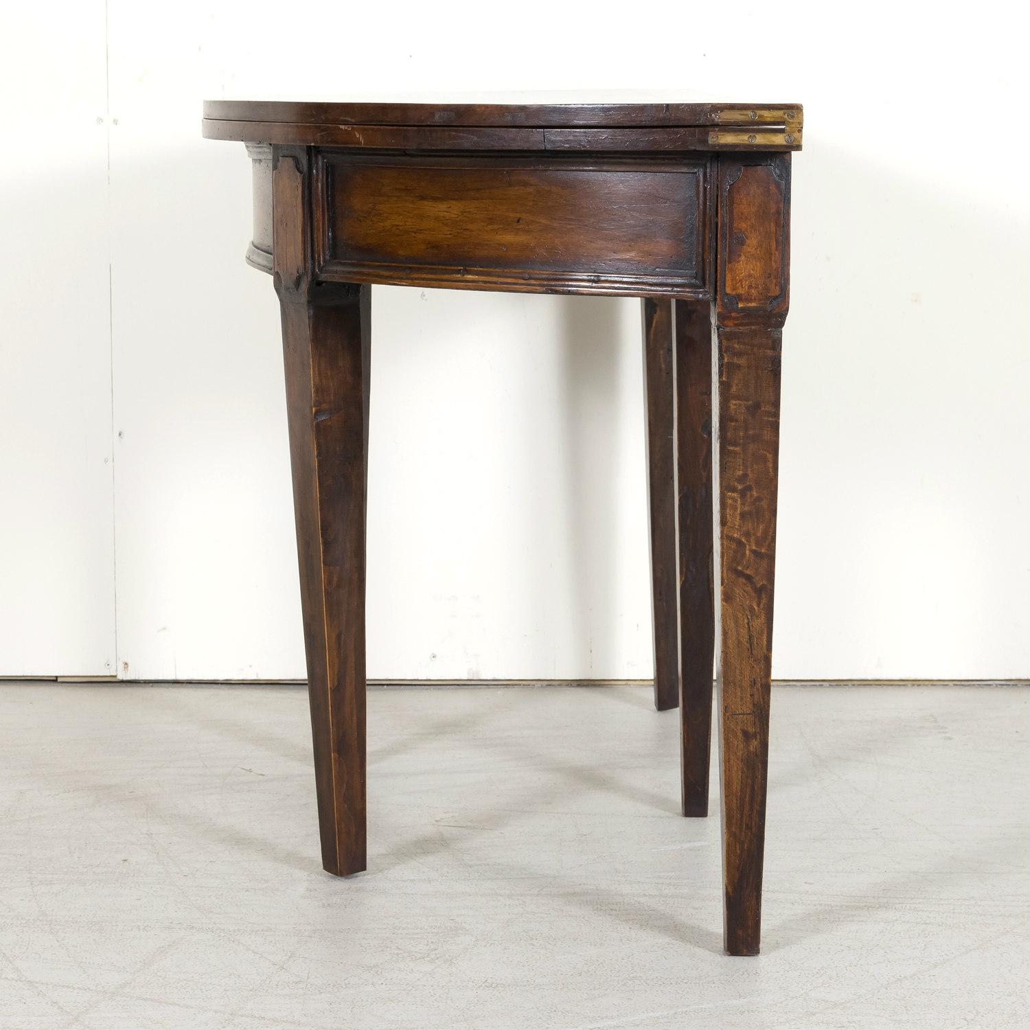 19th Century French Louis XVI Style Walnut Demilune Wall Console or Side Table For Sale 7