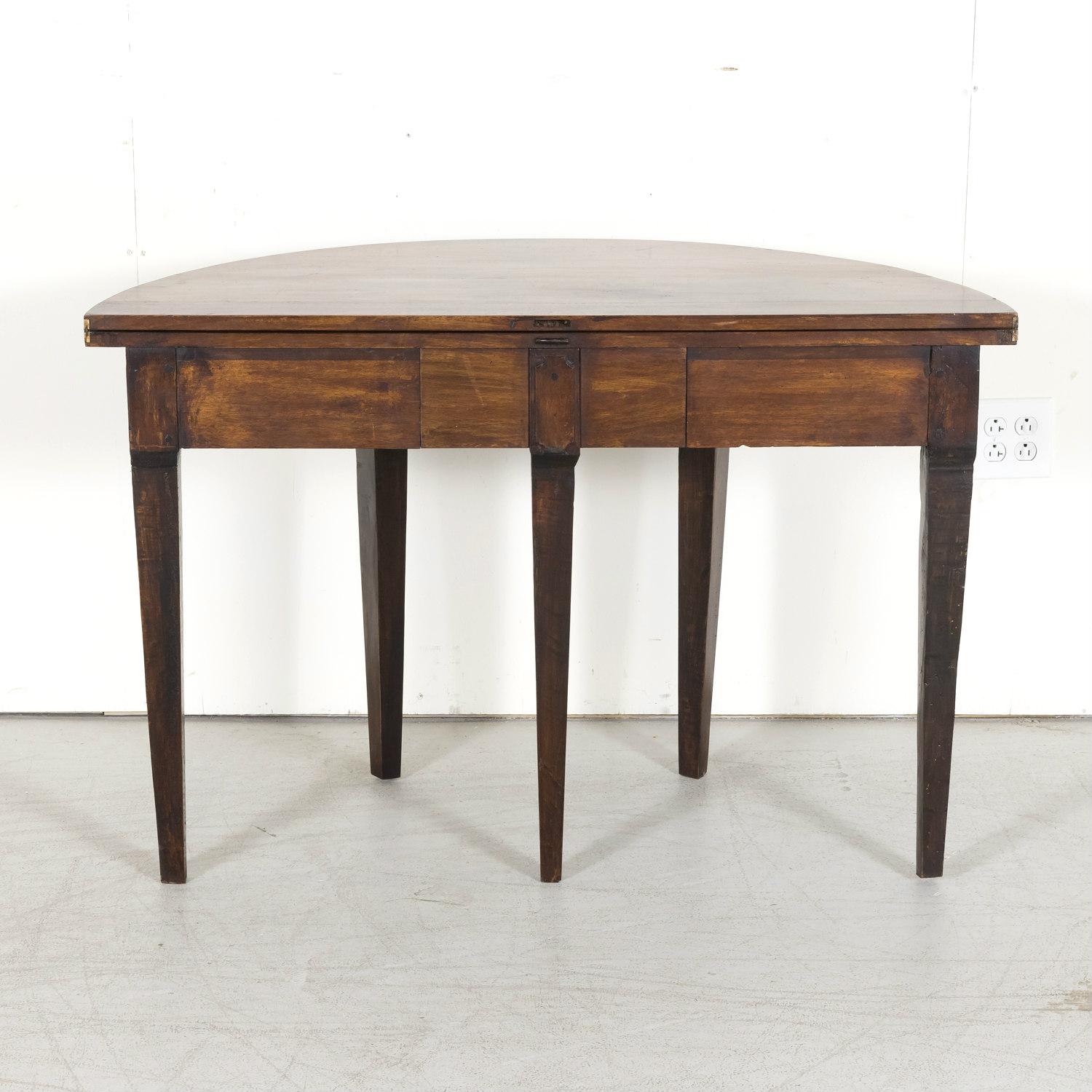 19th Century French Louis XVI Style Walnut Demilune Wall Console or Side Table For Sale 8