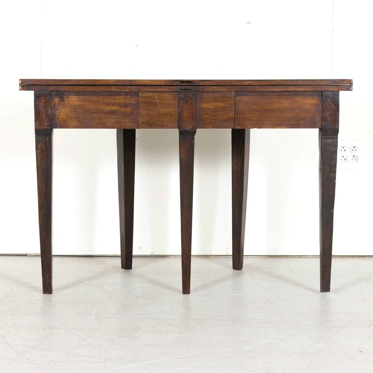 19th Century French Louis XVI Style Walnut Demilune Wall Console or Side Table For Sale 9