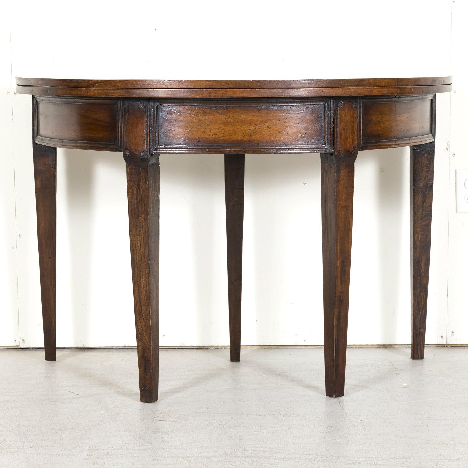 19th Century French Louis XVI Style Walnut Demilune Wall Console or Side Table In Good Condition For Sale In Birmingham, AL
