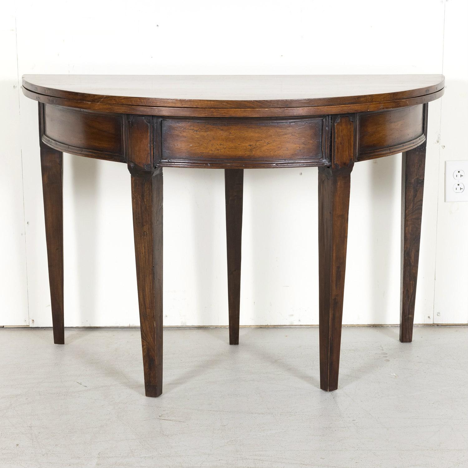 Late 19th Century 19th Century French Louis XVI Style Walnut Demilune Wall Console or Side Table For Sale