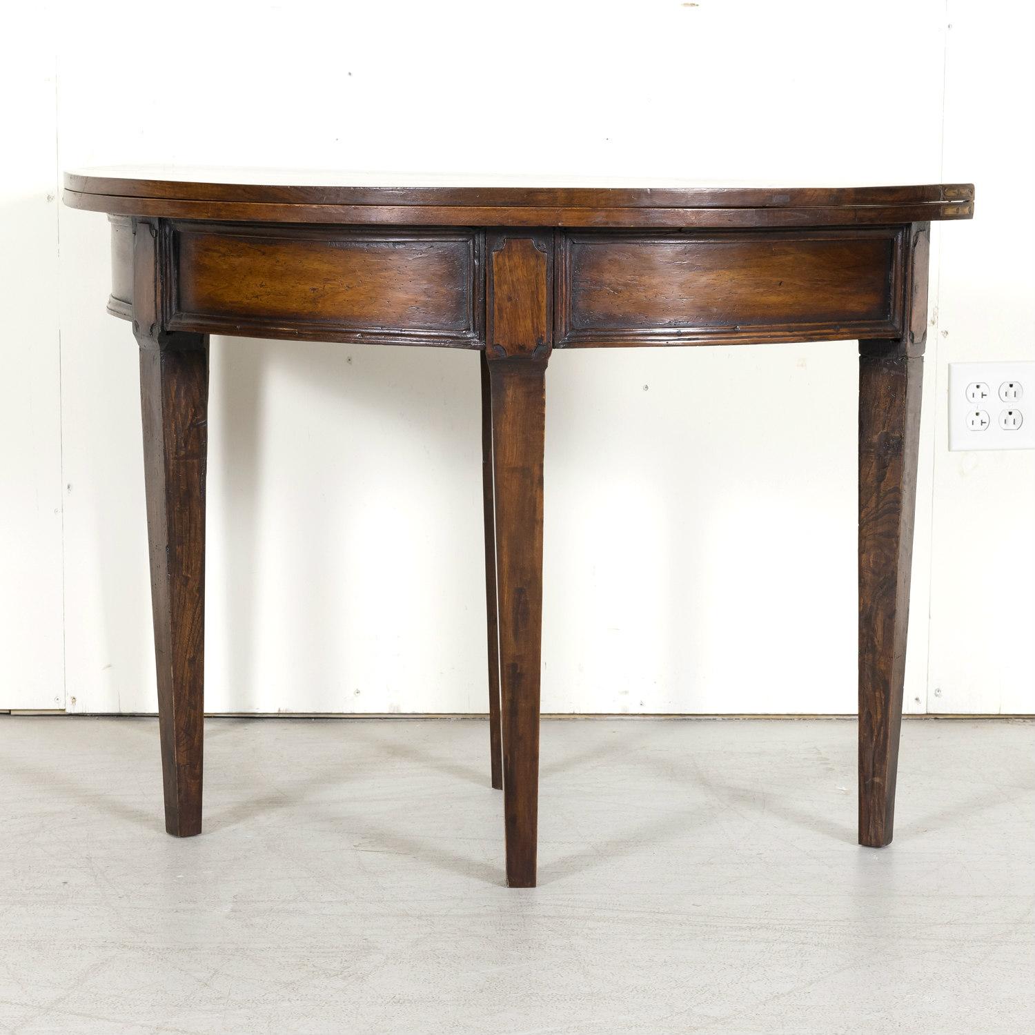 19th Century French Louis XVI Style Walnut Demilune Wall Console or Side Table For Sale 4