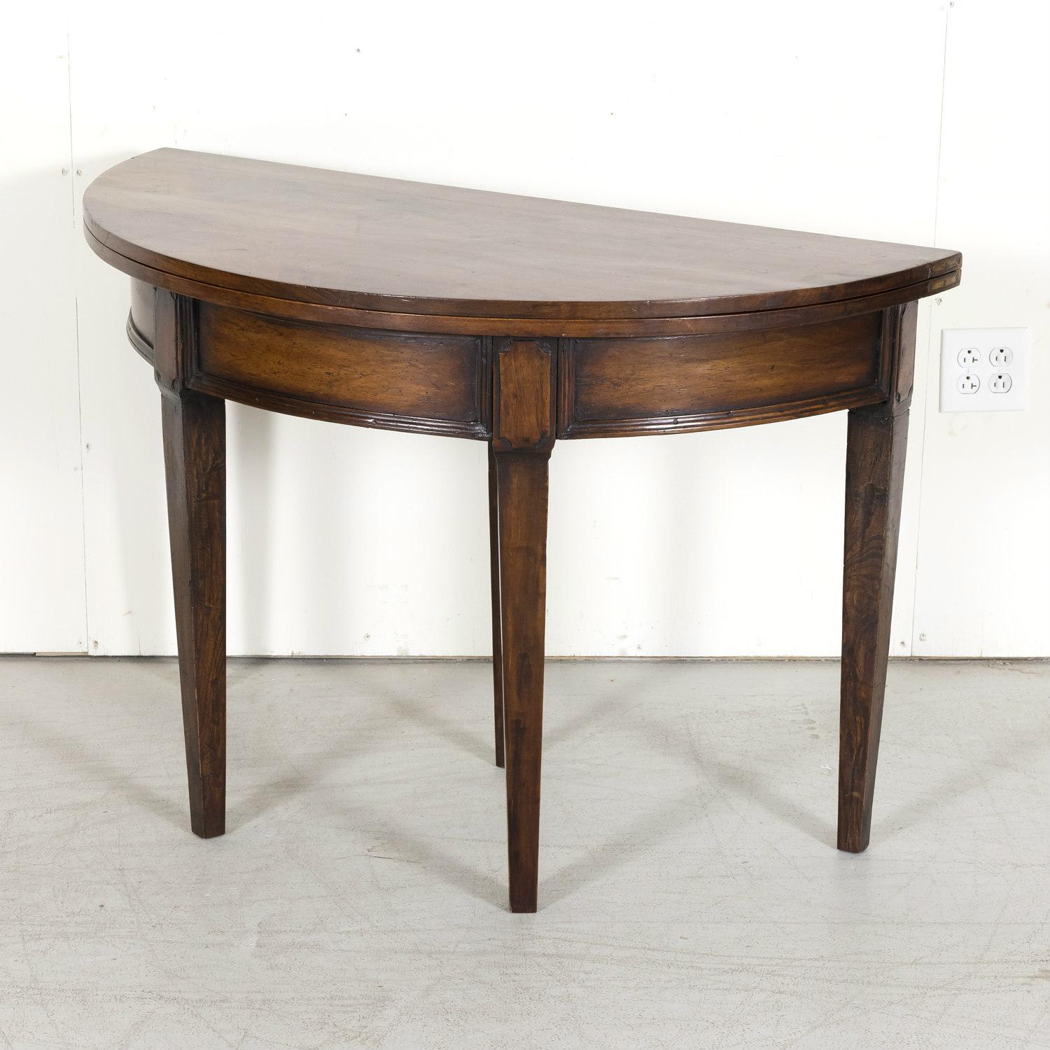 19th Century French Louis XVI Style Walnut Demilune Wall Console or Side Table For Sale 5