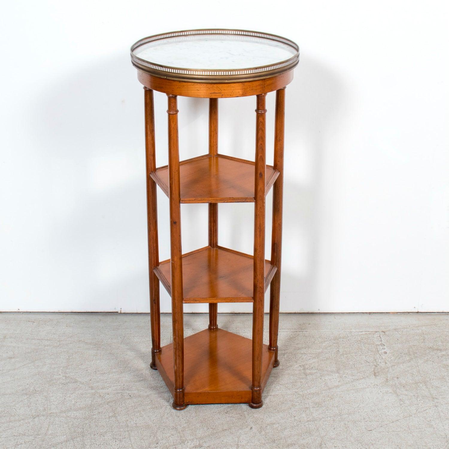 19th Century French Louis XVI Style Walnut Dessert Stand with Carrara Marble Top In Good Condition For Sale In Birmingham, AL