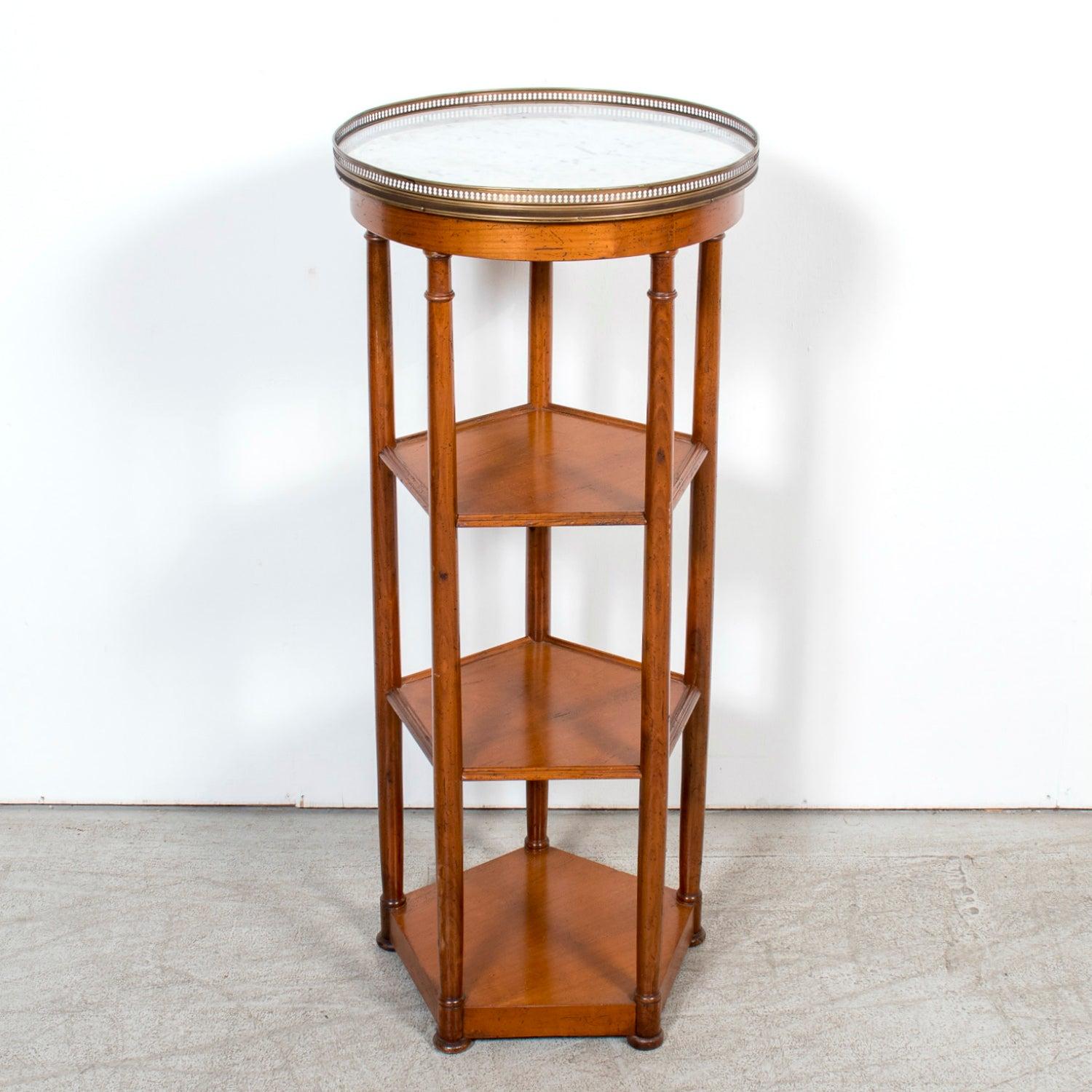 Brass 19th Century French Louis XVI Style Walnut Dessert Stand with Carrara Marble Top For Sale