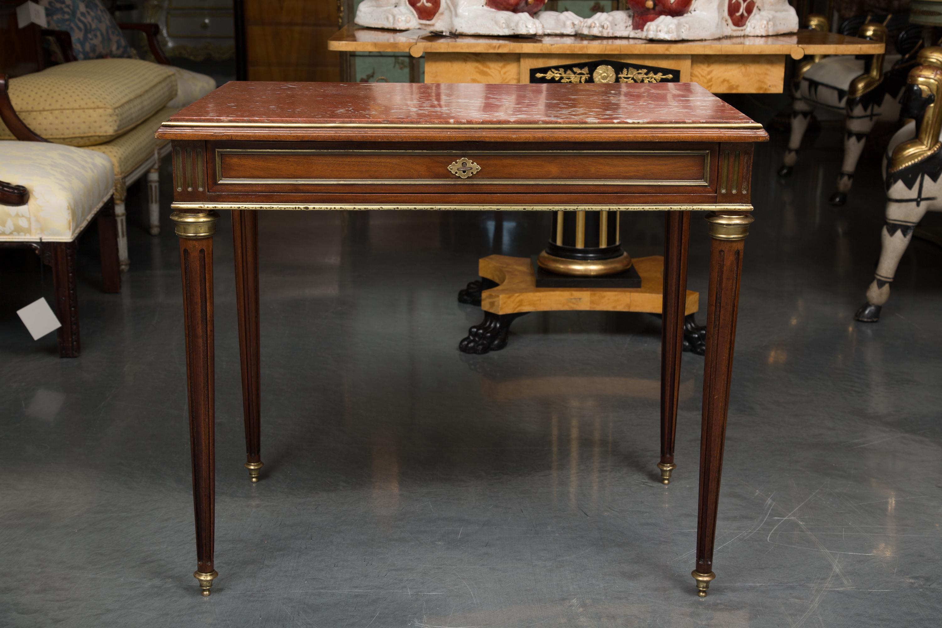19th Century French Louis XVI Style Walnut Writing or Side Table with Marble Top 10