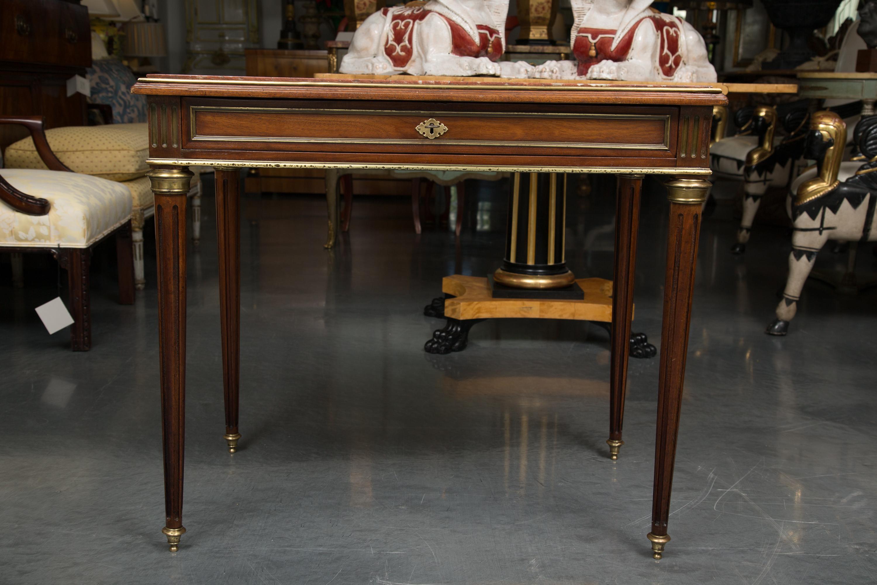 19th Century French Louis XVI Style Walnut Writing or Side Table with Marble Top 11