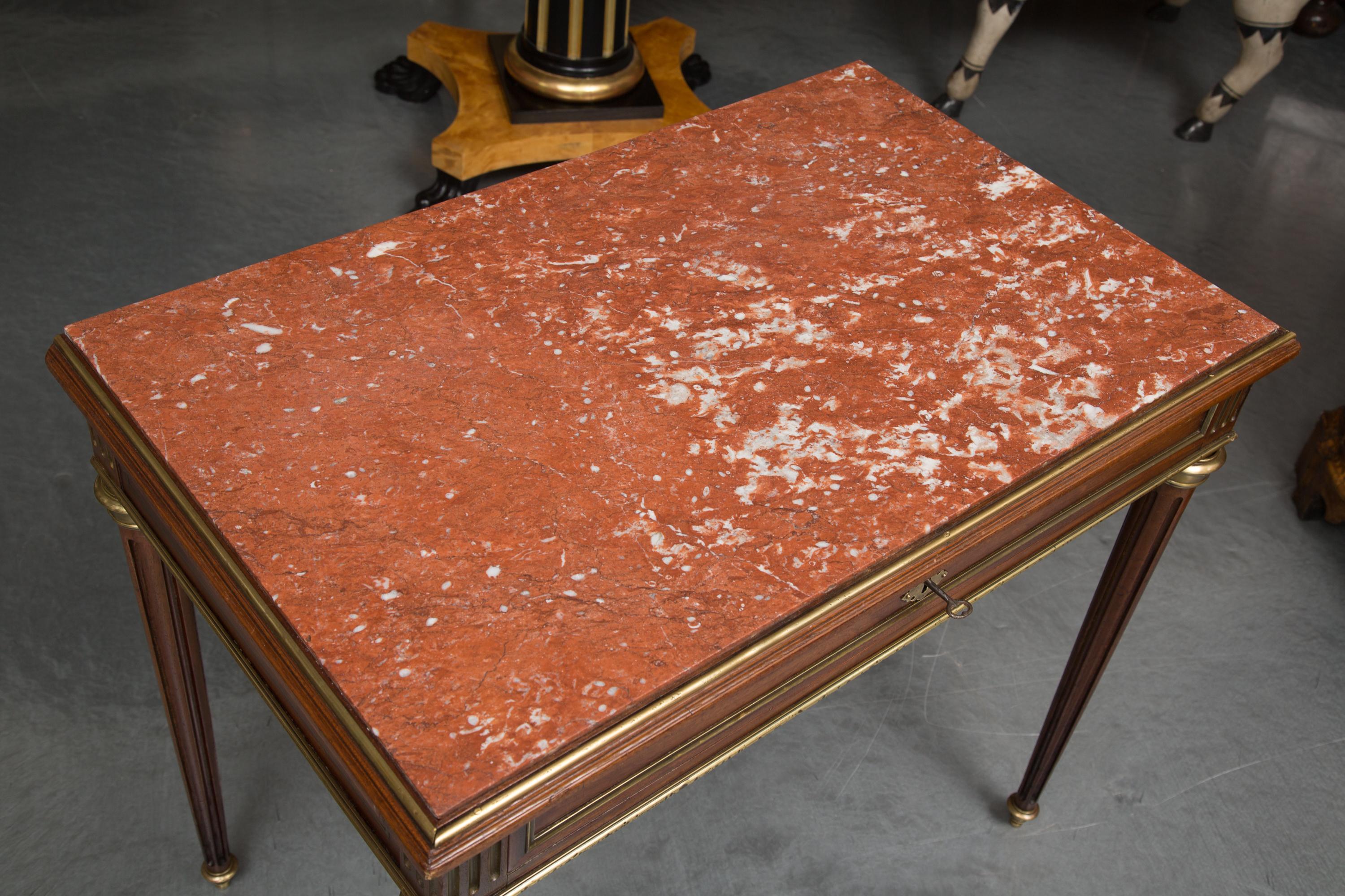 19th Century French Louis XVI Style Walnut Writing or Side Table with Marble Top 1