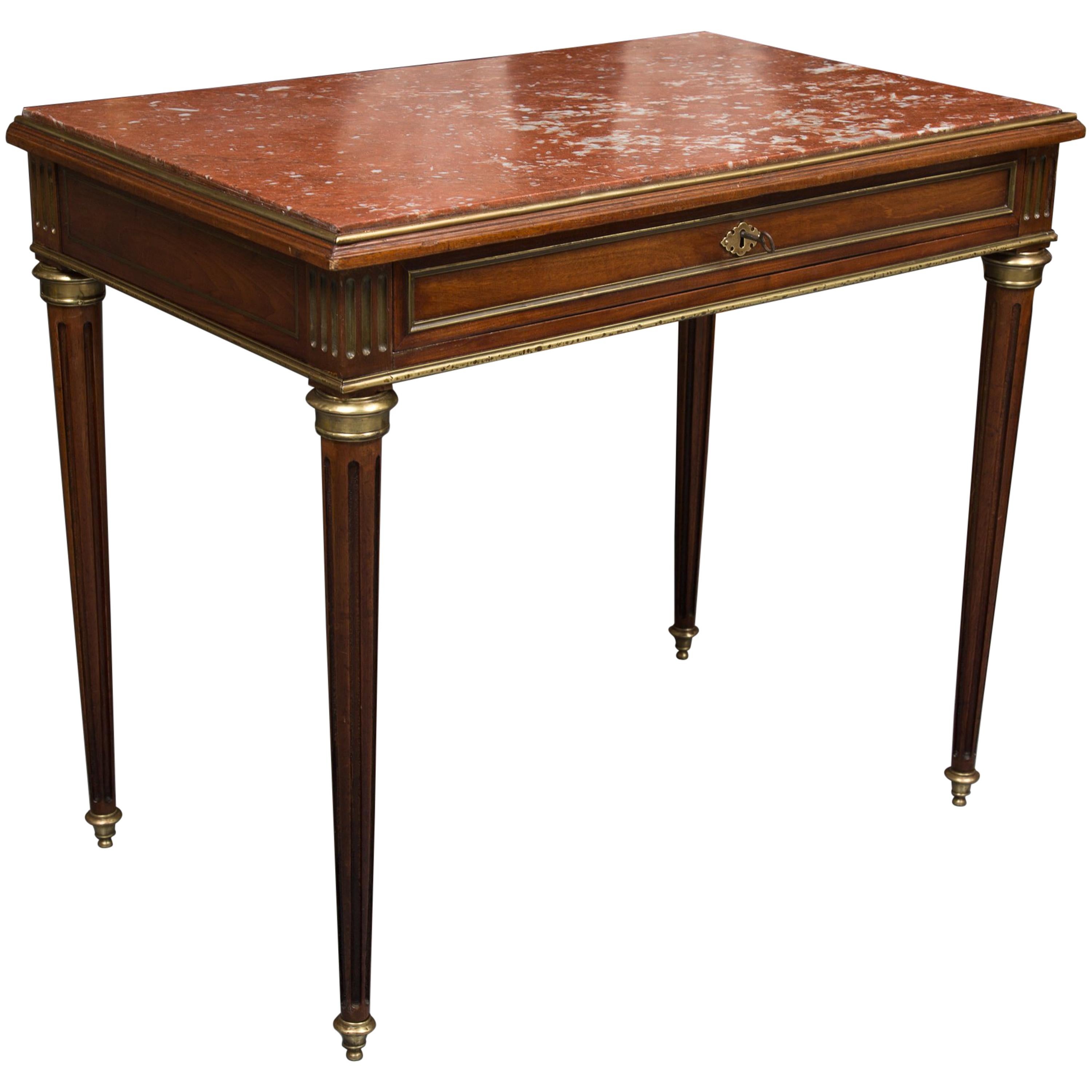 19th Century French Louis XVI Style Walnut Writing or Side Table with Marble Top