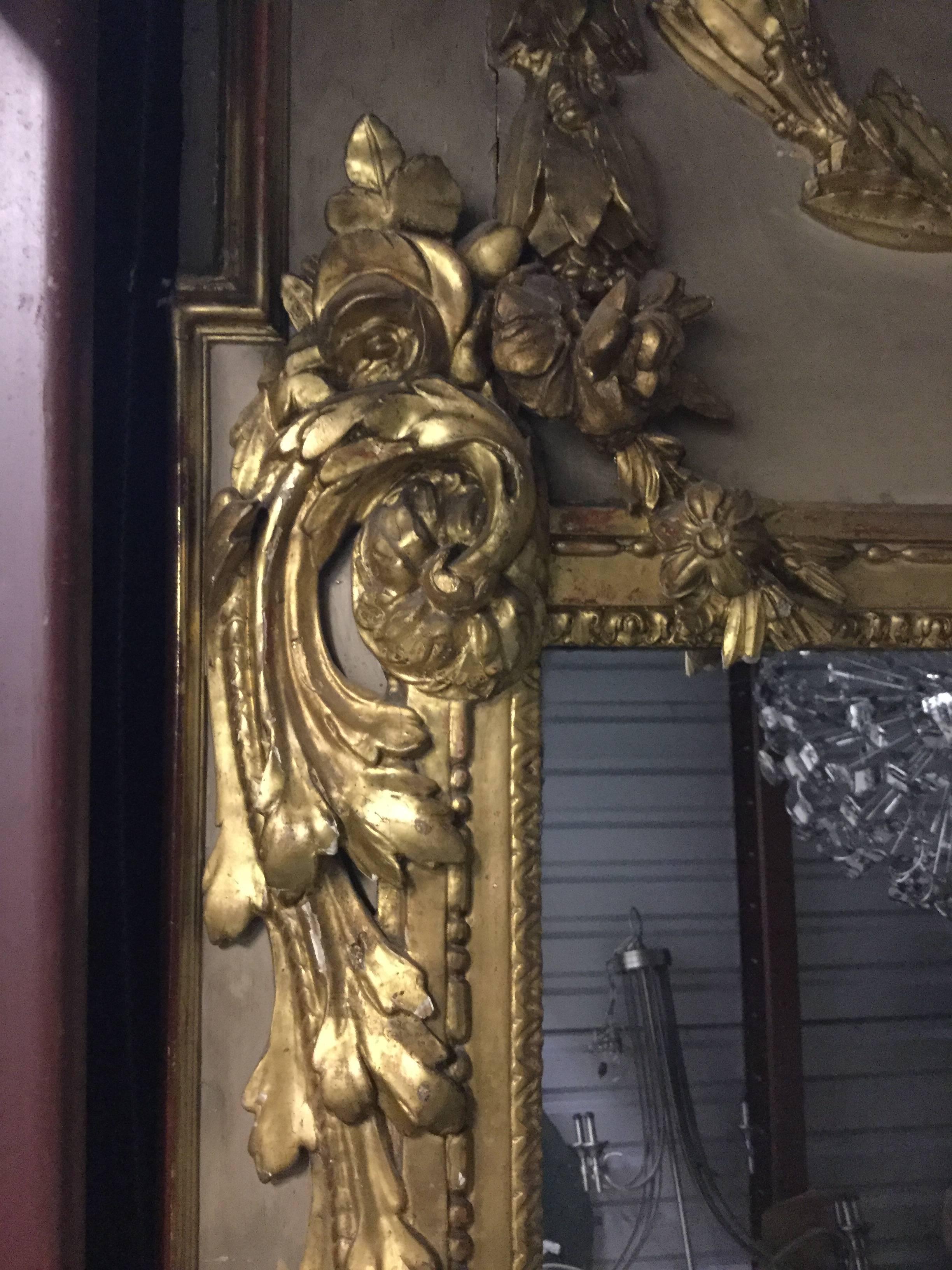 Wood 19th Century French Louis XVI Style Water Gilt Mirror