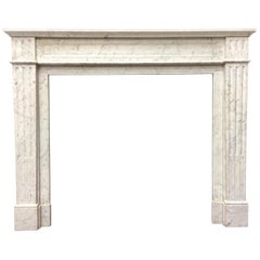 Antique 19th Century French Louis XVI Style White Carrara Marble Fireplace Surround