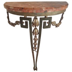 19th Century French Louis XVI Style Wrought Iron Console Table with Marble Top