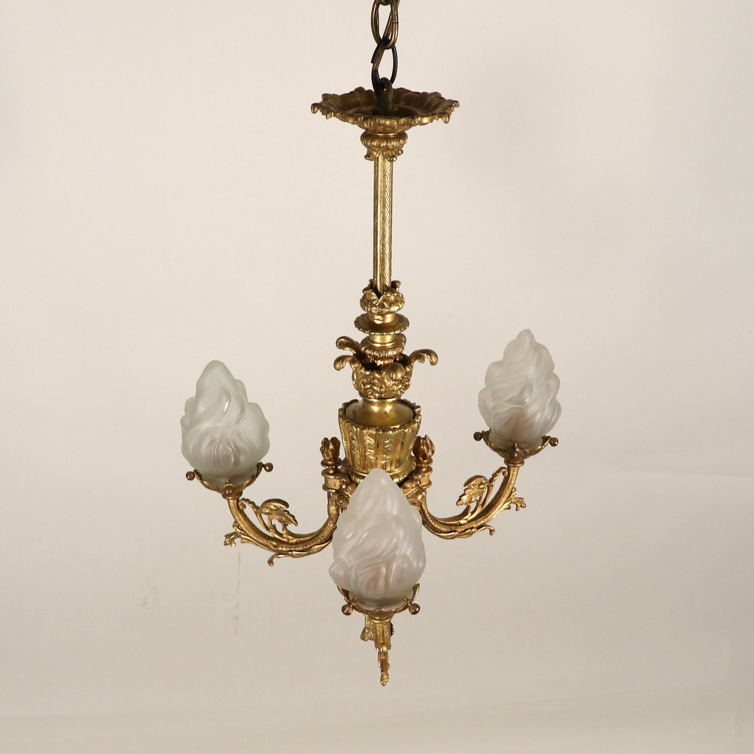 19th Century French Louis XVI Style Yellow Gold Gilt Bronze Flambeau Chandelier In Good Condition For Sale In Chicago, IL