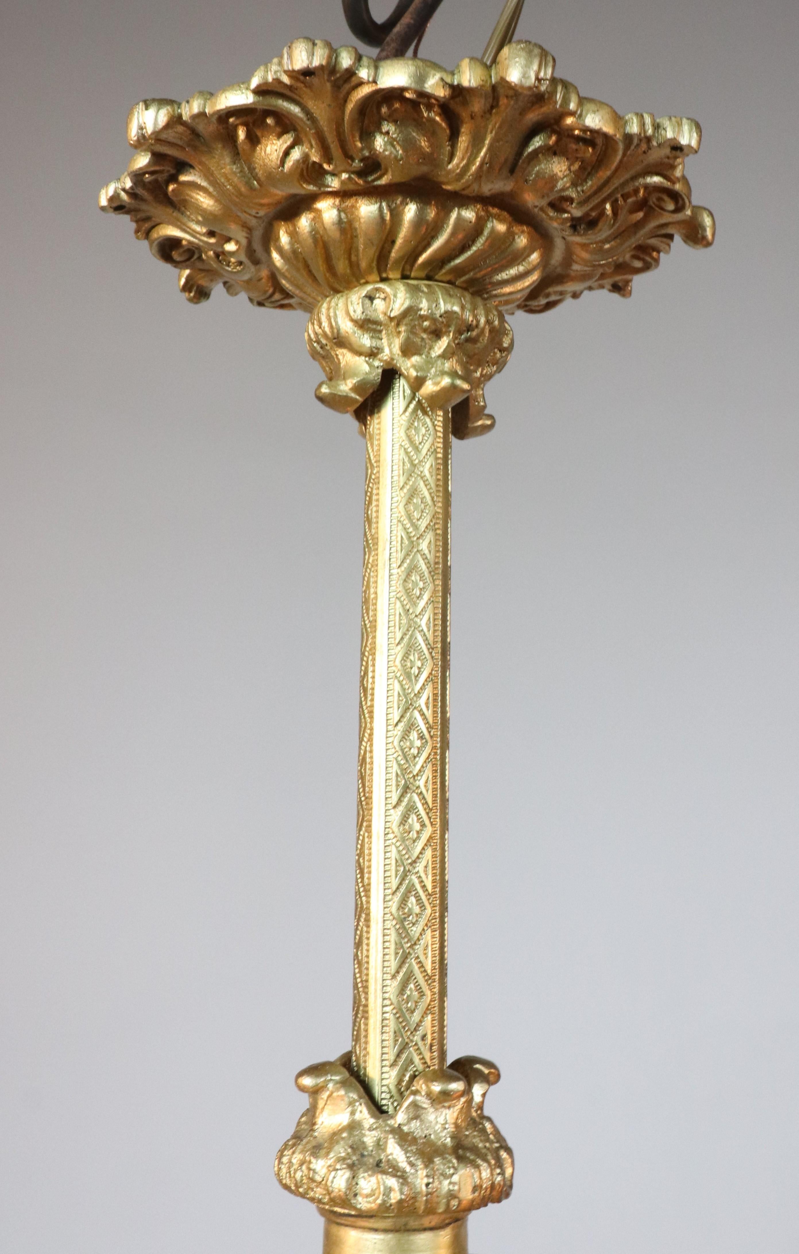 19th Century French Louis XVI Style Yellow Gold Gilt Bronze Flambeau Chandelier For Sale 1
