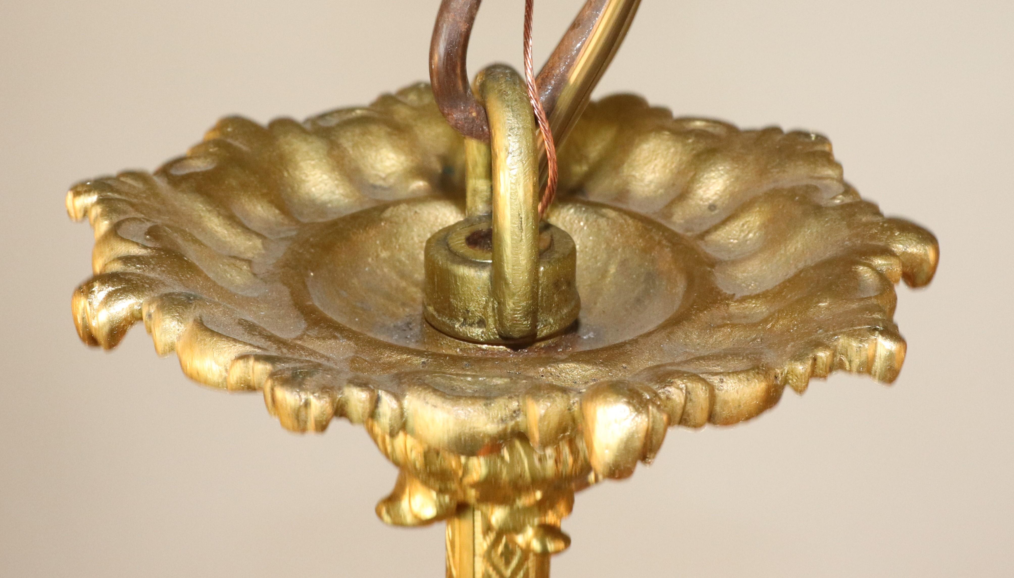 19th Century French Louis XVI Style Yellow Gold Gilt Bronze Flambeau Chandelier For Sale 2