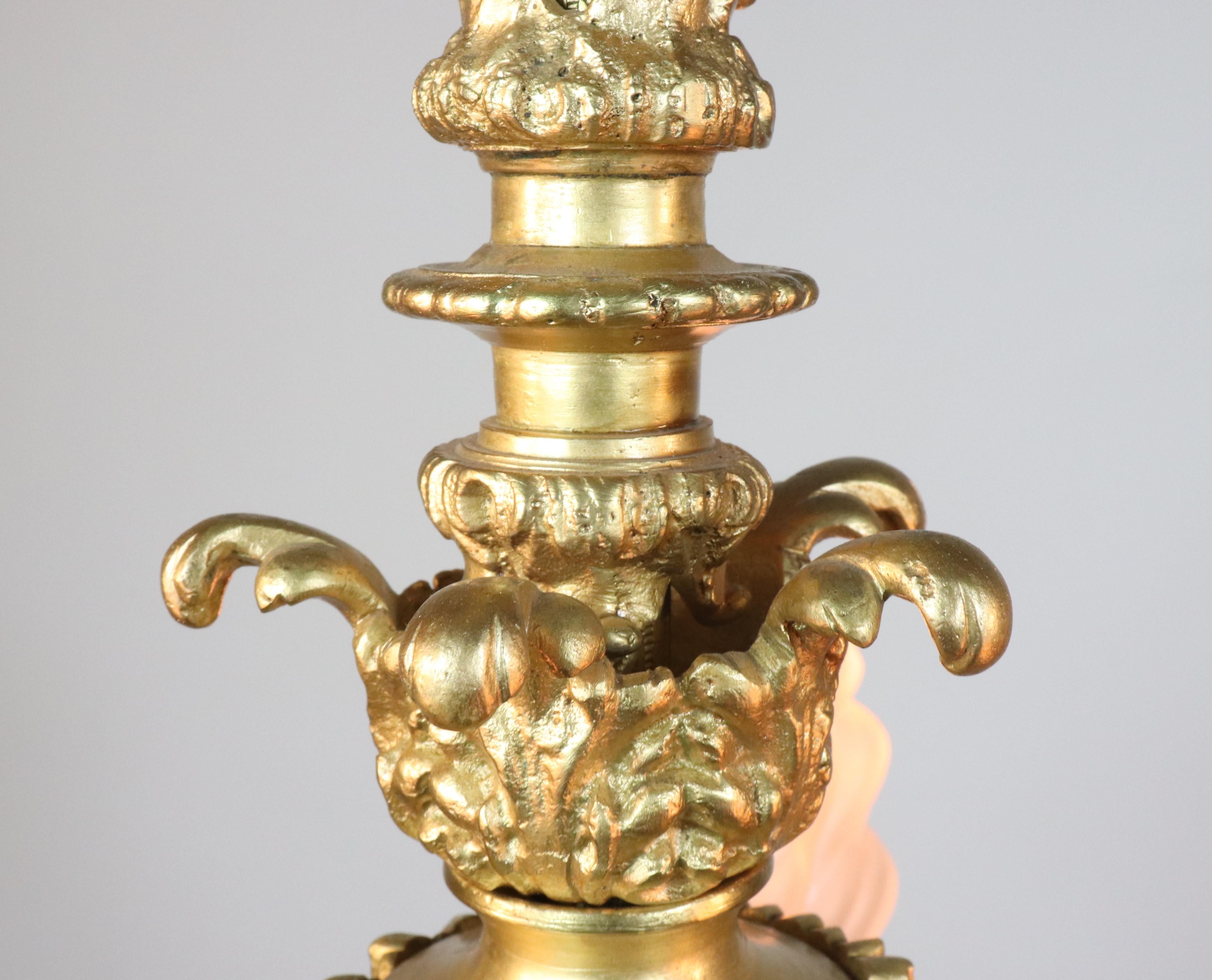 19th Century French Louis XVI Style Yellow Gold Gilt Bronze Flambeau Chandelier For Sale 5