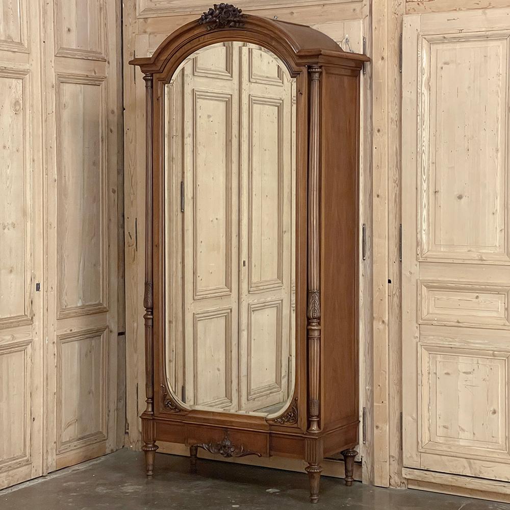 Hand-Carved 19th Century French Louis XVI Walnut Armoire ~ Wardrobe  For Sale