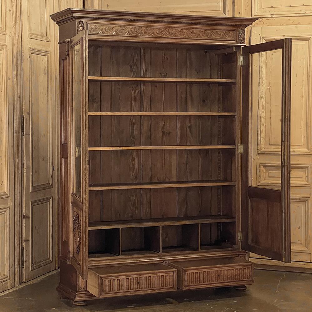 Glass 19th Century French Louis XVI Walnut Bookcase For Sale