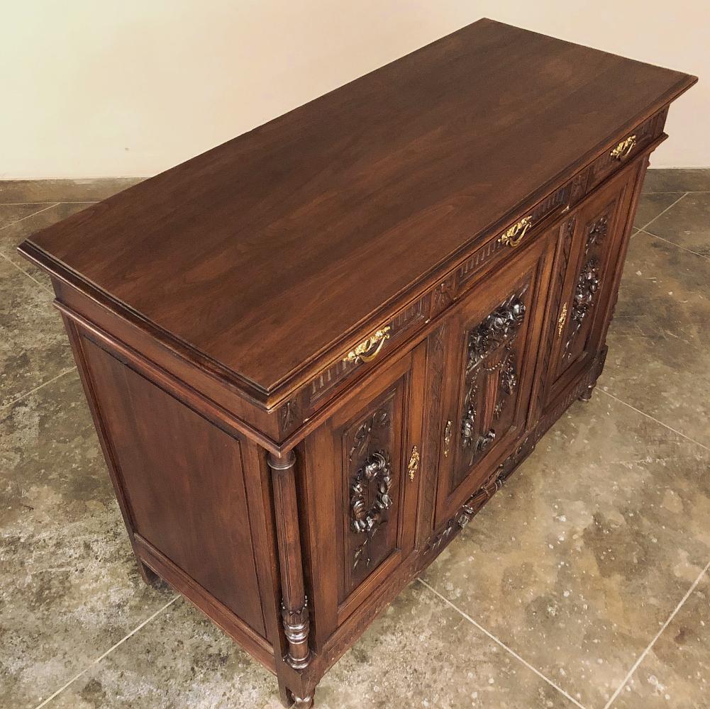 Hand-Carved 19th Century French Louis XVI Walnut Buffet For Sale