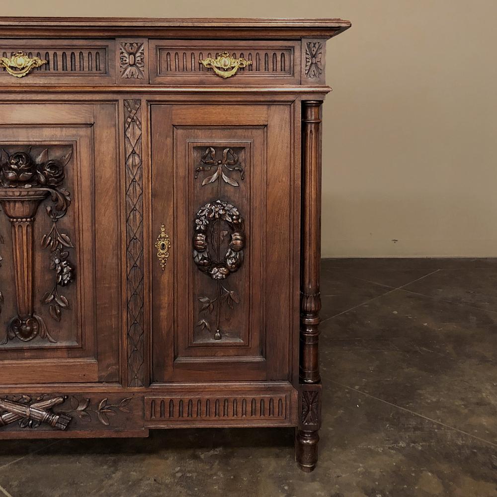 Bronze 19th Century French Louis XVI Walnut Buffet For Sale