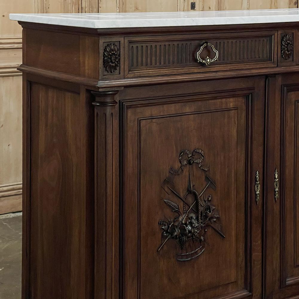 19th Century French Louis XVI Walnut Buffet with Carrara Marble For Sale 5