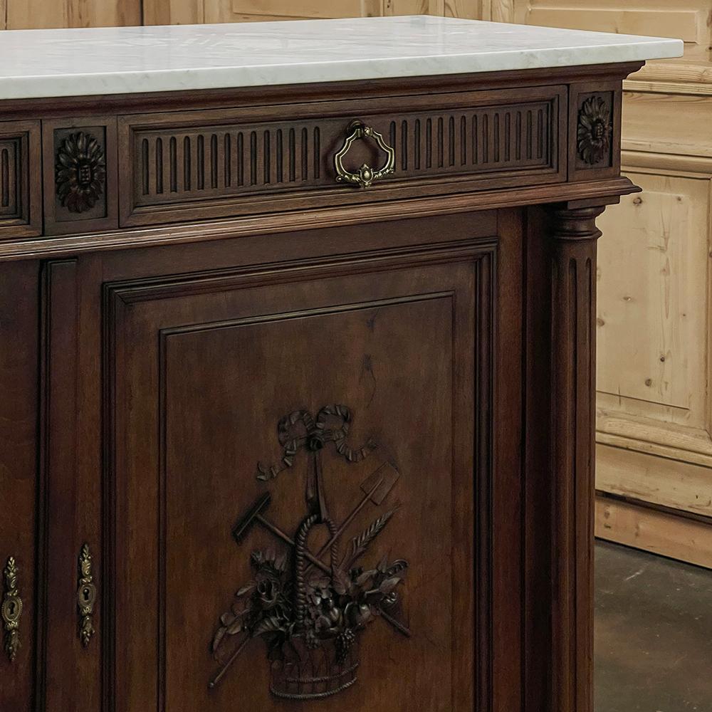 19th Century French Louis XVI Walnut Buffet with Carrara Marble For Sale 7