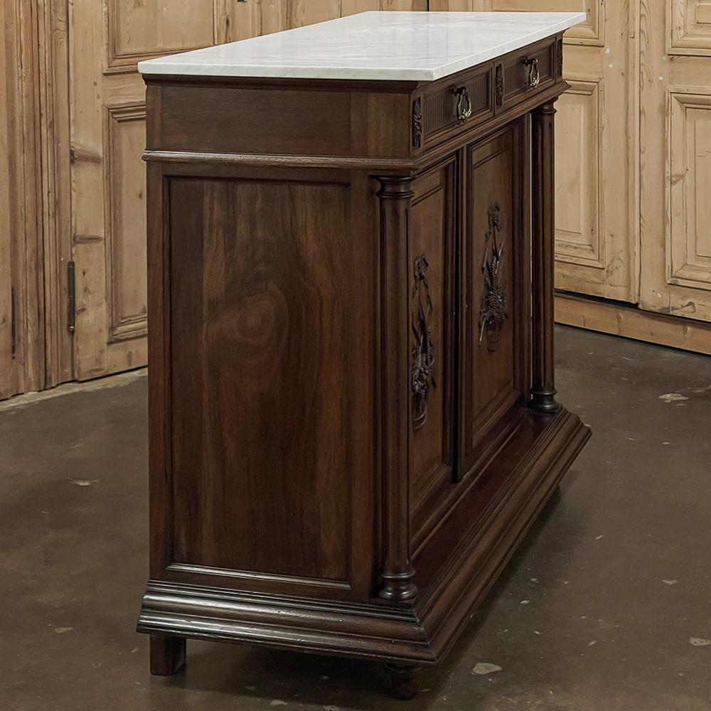 19th Century French Louis XVI Walnut Buffet with Carrara Marble For Sale 14