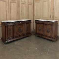 19th Century French Louis XVI Walnut Buffet with Carrara Marble