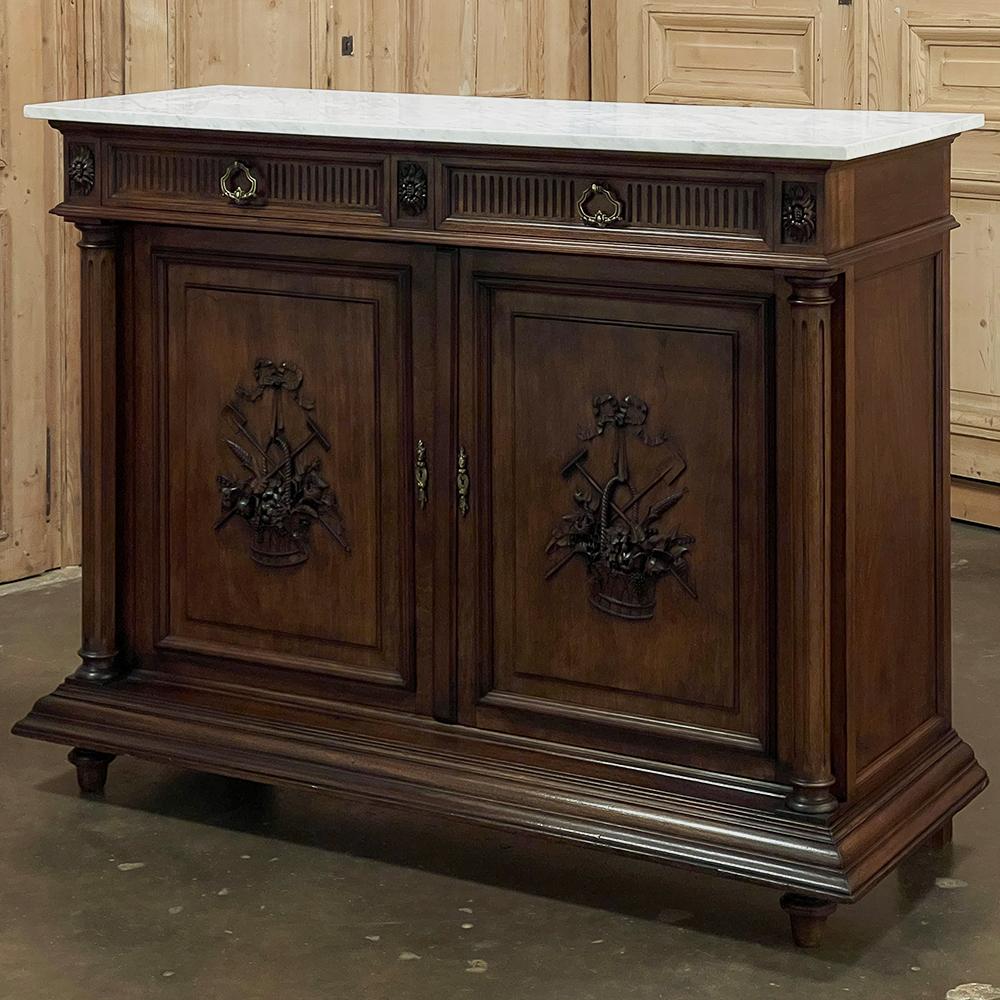 19th Century French Louis XVI Walnut Buffet with Carrara Marble In Good Condition For Sale In Dallas, TX