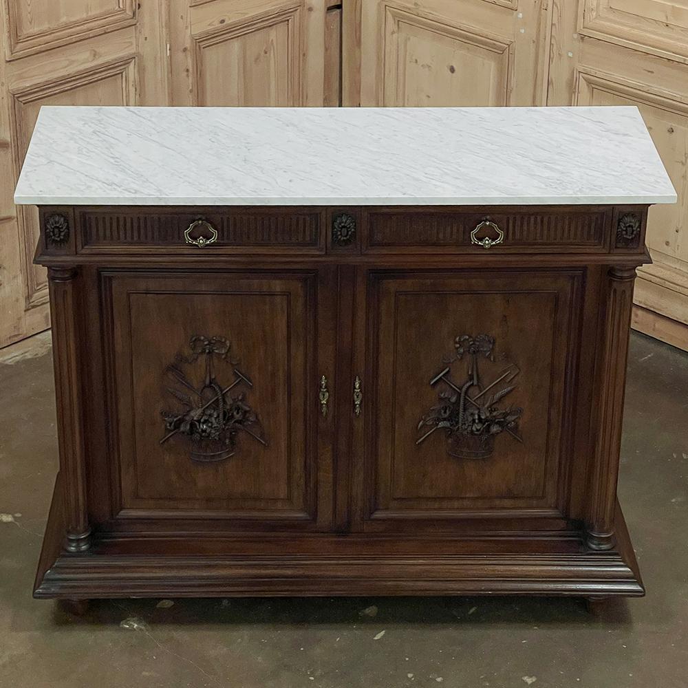 Late 19th Century 19th Century French Louis XVI Walnut Buffet with Carrara Marble For Sale