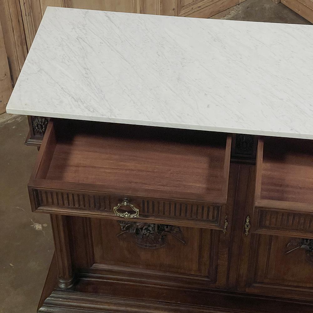 19th Century French Louis XVI Walnut Buffet with Carrara Marble For Sale 1