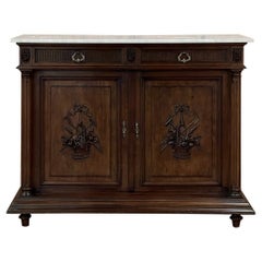 19th Century French Louis XVI Walnut Buffet with Carrara Marble