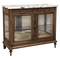 19th Century French Louis XVI Walnut Buffet with Marble Top & Hand Beveled Glass