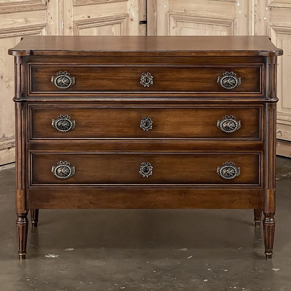 Hand-Crafted 19th Century French Louis XVI Walnut Commode, Chest of Drawers For Sale