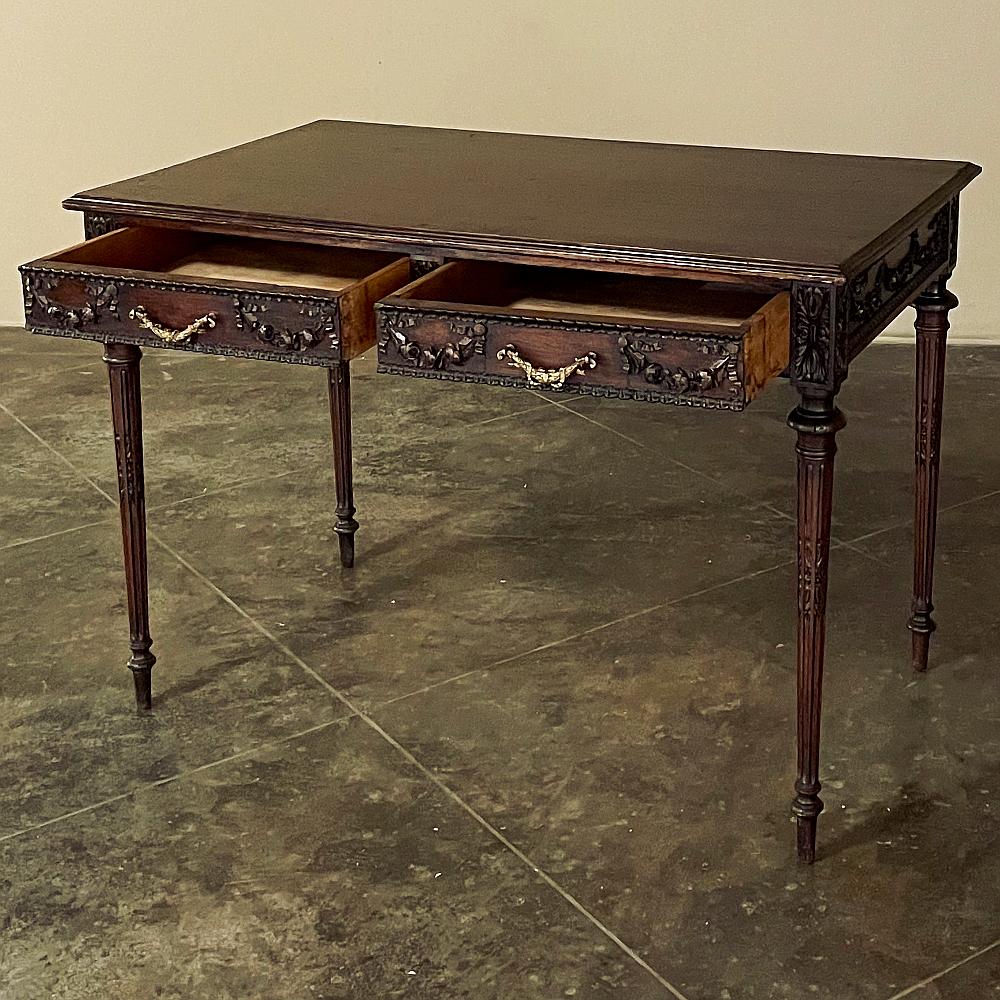 Bronze 19th Century French Louis XVI Walnut Double-Faced Writing Table For Sale