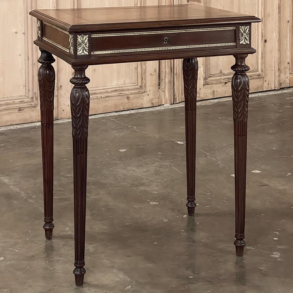 Hand-Crafted 19th Century French Louis XVI Walnut End Table with Bronze Mounts For Sale