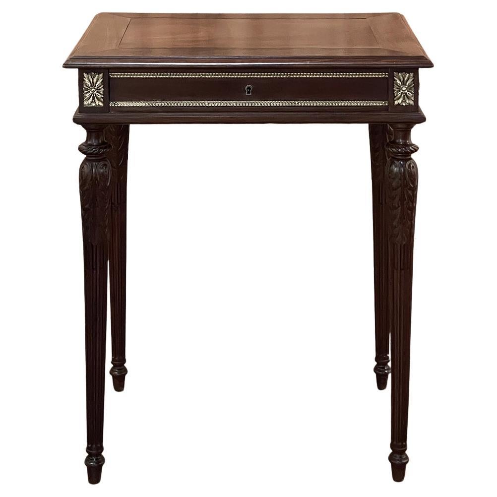 19th Century French Louis XVI Walnut End Table with Bronze Mounts For Sale
