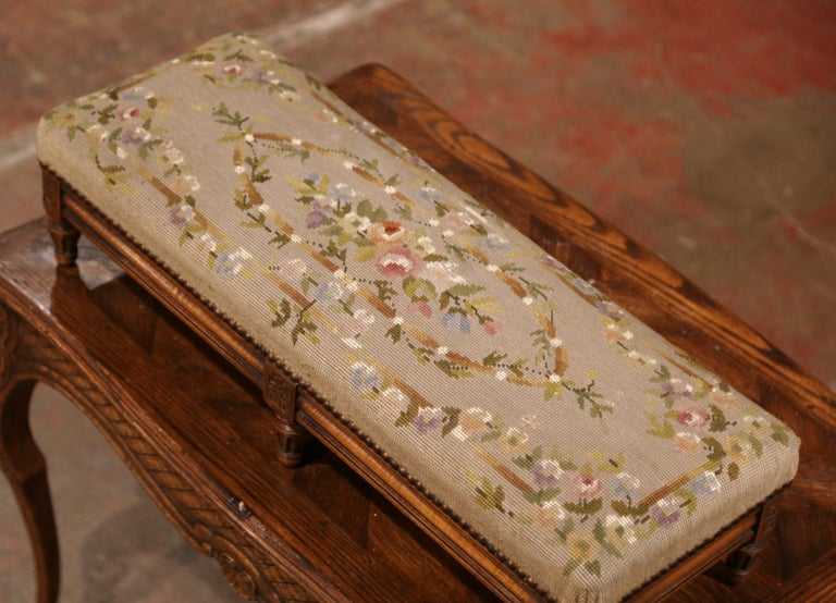 19th Century French Louis XVI Walnut Footstool with Antique Needlepoint ...