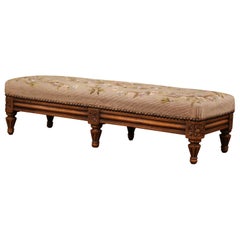 19th Century French Louis XVI Walnut Footstool with Antique Needlepoint Tapestry
