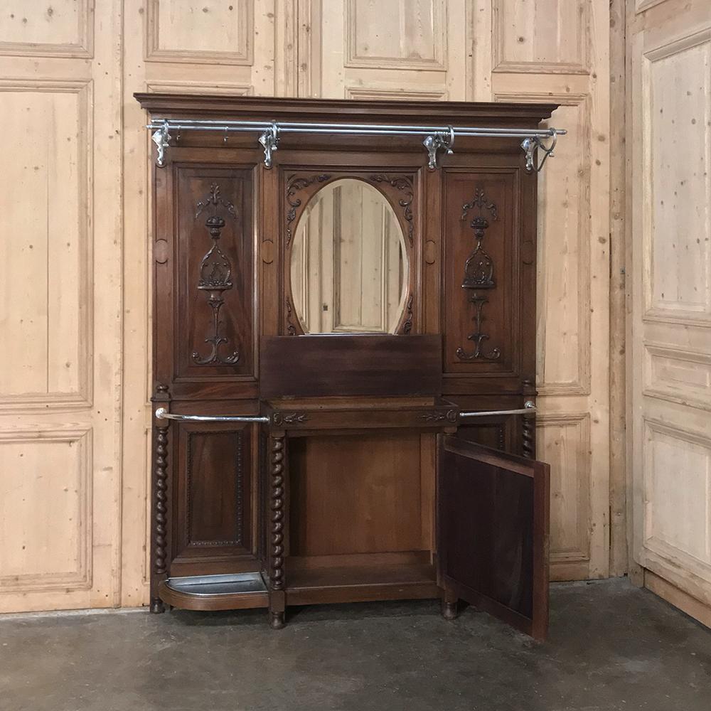 Late 19th Century 19th Century French Louis XVI Walnut Hall Tree with Nickeled Hardware
