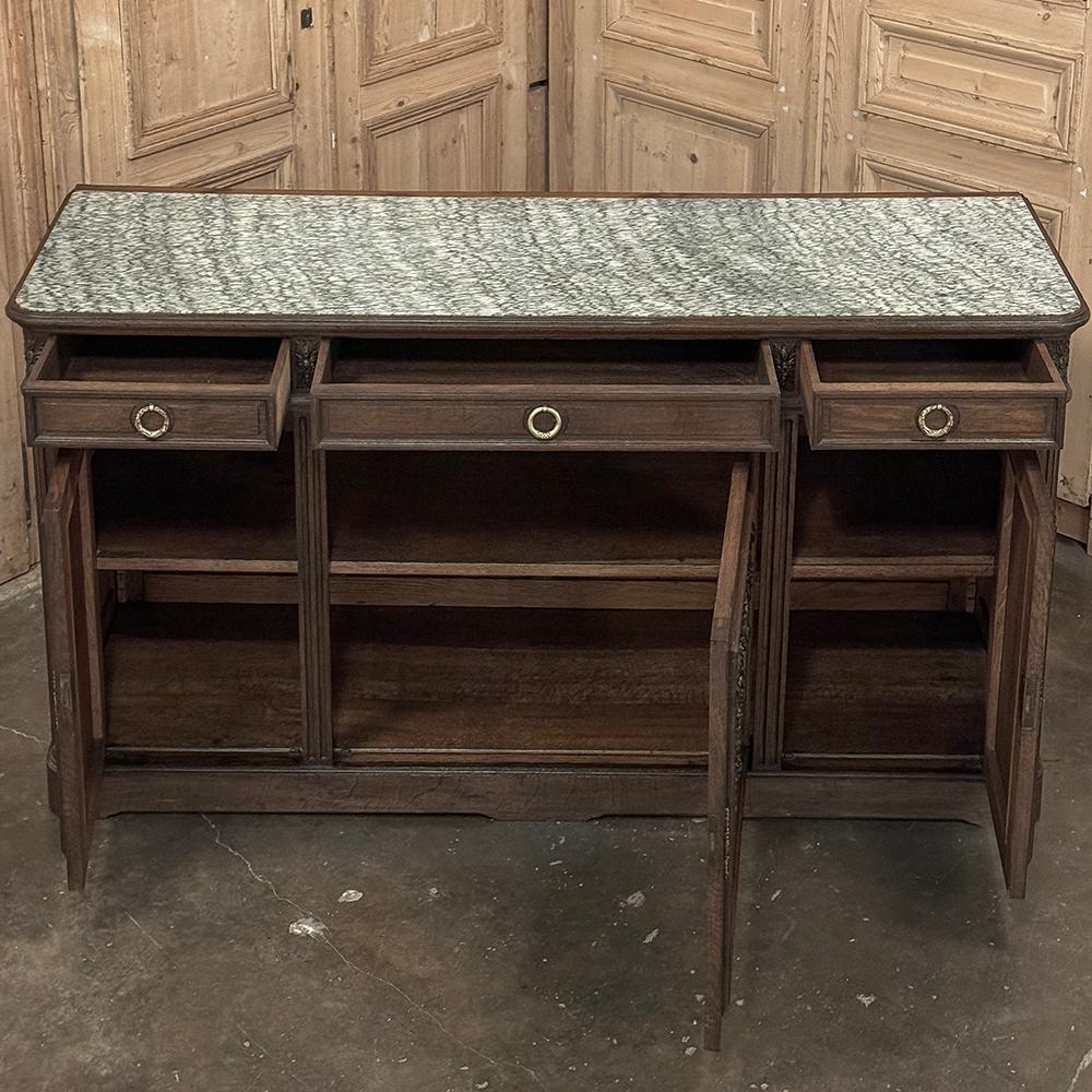 Late 19th Century 19th Century French Louis XVI Walnut Marble Top Buffet ~ Credenza For Sale