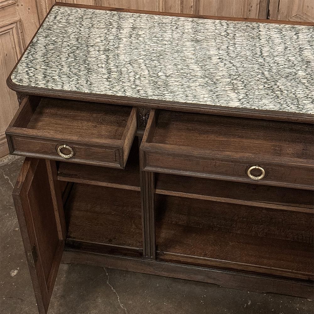 Bronze 19th Century French Louis XVI Walnut Marble Top Buffet ~ Credenza For Sale