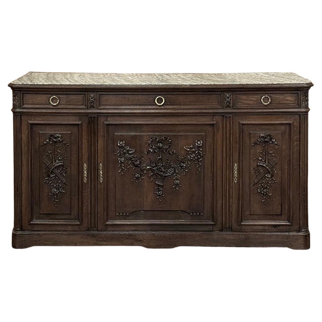 19th Century French Louis XVI Walnut Marble Top Buffet ~ Credenza For Sale