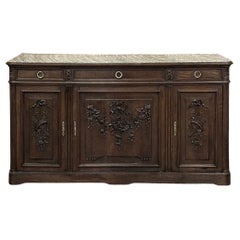 19th Century French Louis XVI Walnut Marble Top Buffet ~ Credenza